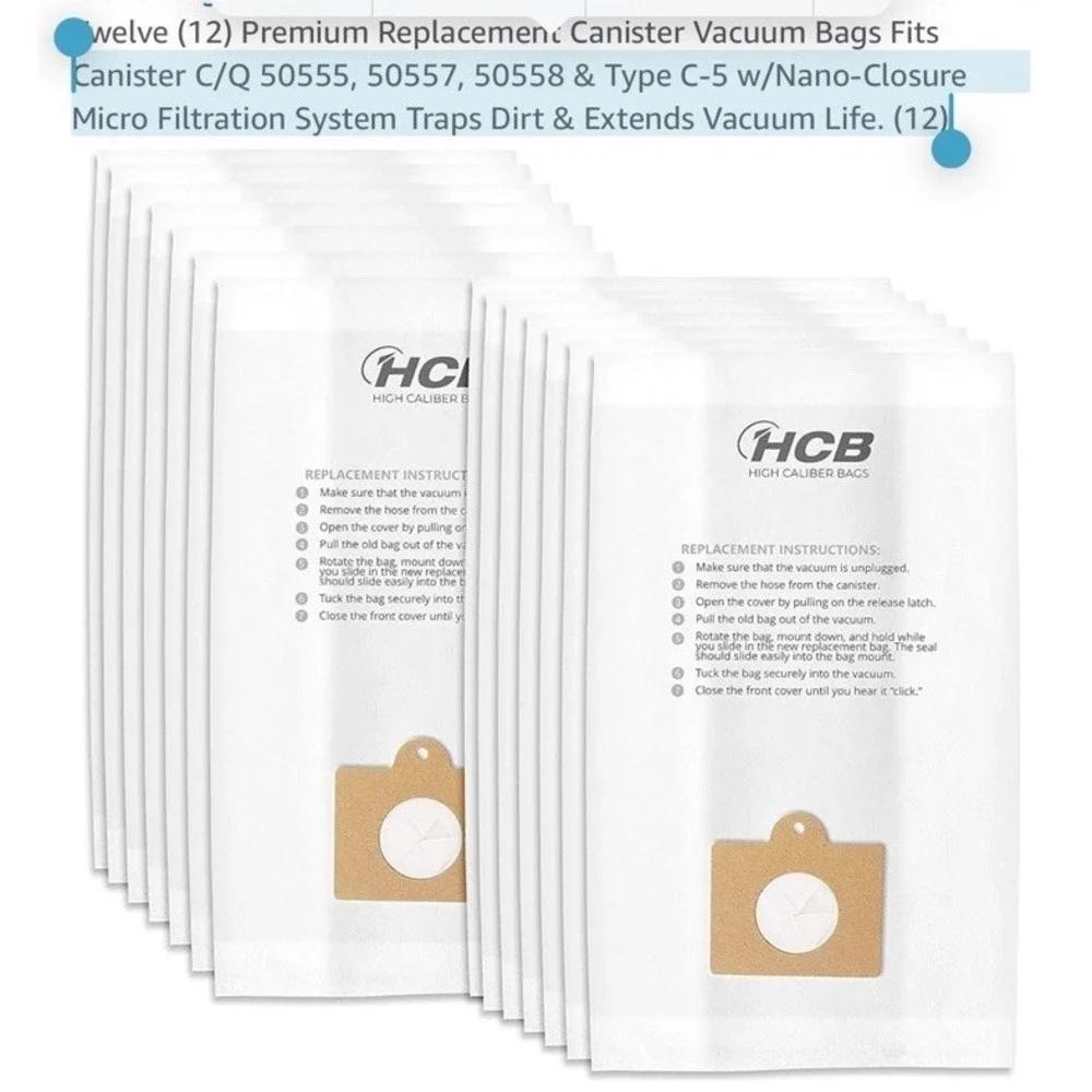 12 Premium Replacement Vacuum Bags Fits Kenmore Canister C/Q 50555, 50557, 50558